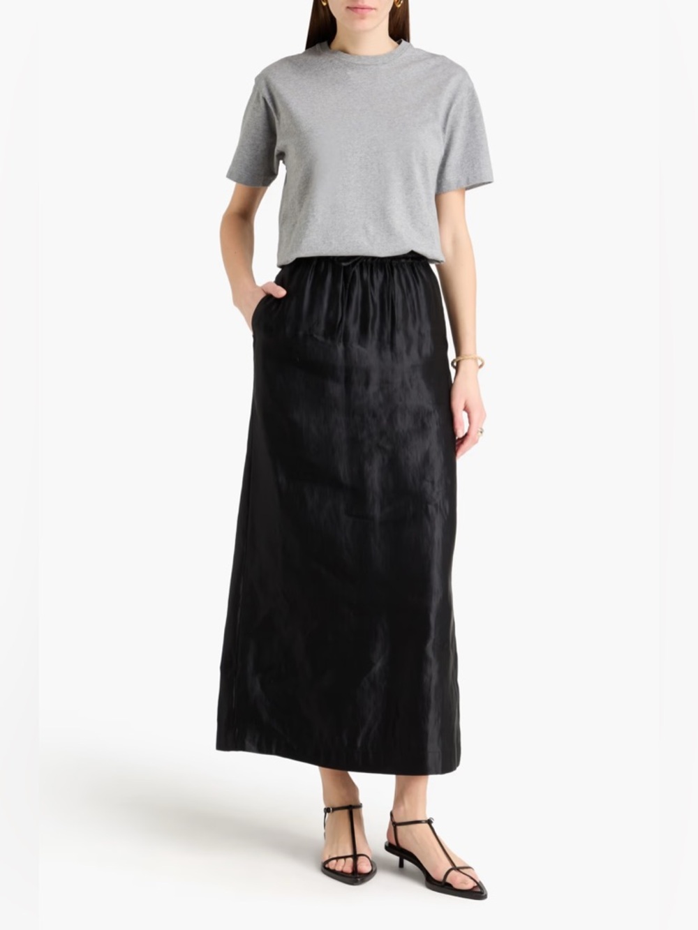 Loulou Studio Liam Linen & Silk Maxi Skirt Black Size Large NWT